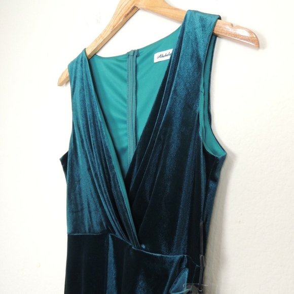 Babalet Sz M Women's Elegant Green Velvet Formal Dress Evening/Prom Sleeveless - Picture 4 of 12
